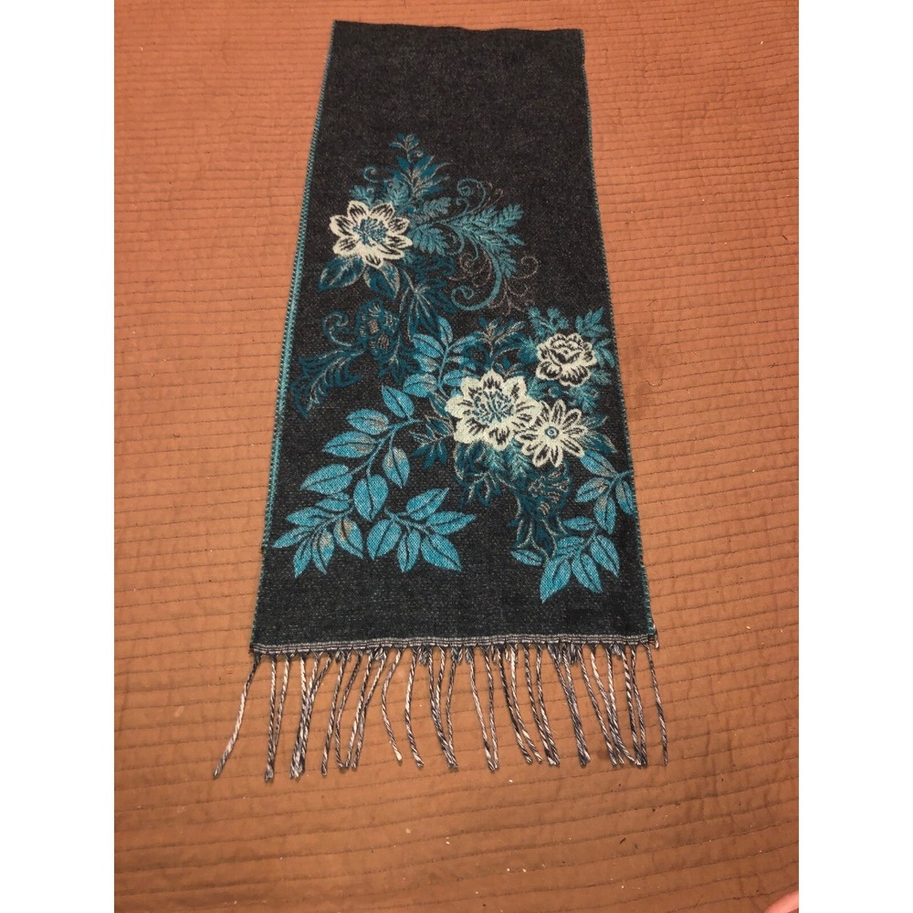 Croft & Barrow Scarf Gray Blue Fringe Acrylic Soft 11.5 X 58 Long